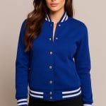 Women’s Blue Varsity Jacket Classic Letterman Bomber Baseball Jacket | Trendy College & Streetwear Outerwear