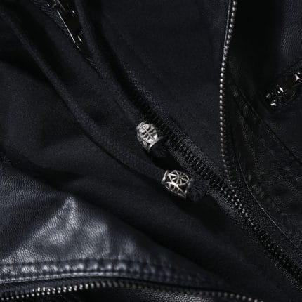 Women’s Black Faux PU Leather Jacket with Removable Hood Slim Fit Biker Moto Jacket - Image 6