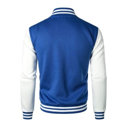 Men’s Varsity Baseball Jacket Blue White Letterman College Bomber Cotton Blend Coat - Image 4