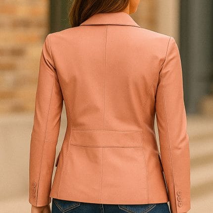 Women’s Pink Genuine Lambskin Leather Blazer Classic 2-Button Coat with Notched Lapel, Long Sleeves & Flap Pockets Soft Napa Leather Jacket for Office & Casual Wear - Image 2