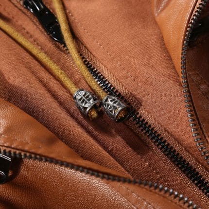 Women’s Brown Faux PU Leather Jacket with Removable Hood Slim Fit Moto Biker Style - Image 5