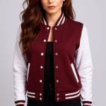 Women’s Maroon and White Varsity Jacket Classic High School Letterman Bomber Baseball Jacket for Women | Lightweight Outerwear
