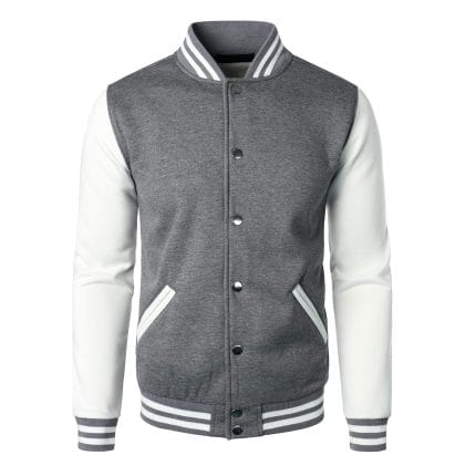 Men’s Varsity Baseball Jacket Dark Gray White Letterman College Bomber Cotton Blend Coat - Image 2