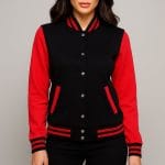 Women’s Black and Red Varsity Jacket Stylish Letterman Baseball Bomber | Lightweight College & Streetwear Outerwear