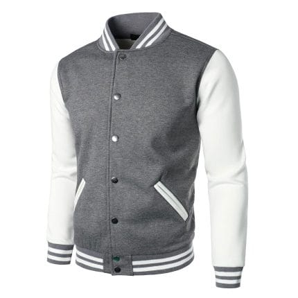 Men’s Varsity Baseball Jacket Dark Gray White Letterman College Bomber Cotton Blend Coat - Image 3