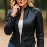 Women’s Black Leather Jacket Real Lambskin Motorcycle Biker Coat | Slim Fit Cafe Racer Style Outerwear