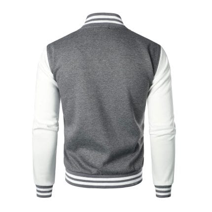 Men’s Varsity Baseball Jacket Dark Gray White Letterman College Bomber Cotton Blend Coat - Image 4