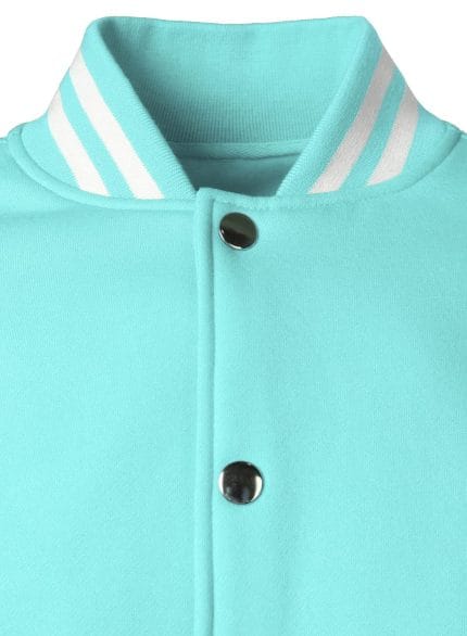 Men’s Varsity Jacket Light Blue & White Classic Baseball Letterman Bomber, Cotton Blend College Style Outerwear - Image 5