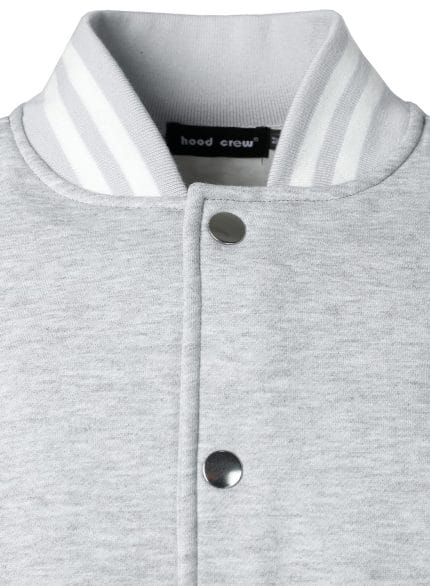 Men’s Varsity Jacket Light Gray & White – Classic Baseball Letterman Bomber, Cotton Blend College Streetwear Coat - Image 4