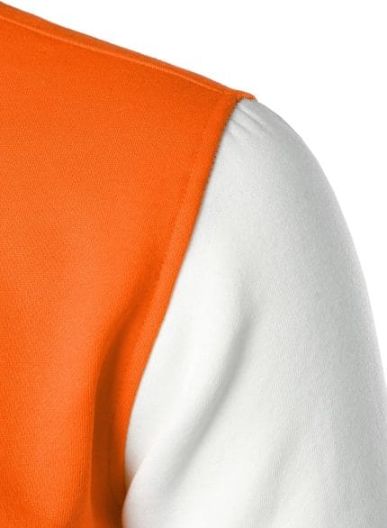 Men’s Varsity Jacket Orange & White Classic Baseball Letterman Bomber, Cotton Blend College Streetwear Coat - Image 6