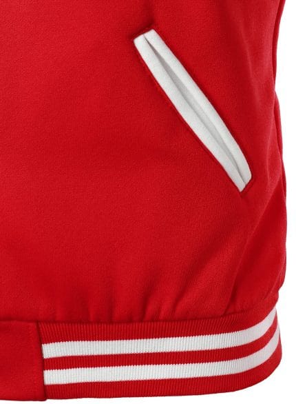 Men’s Varsity Jacket Red & White Classic Baseball Letterman Bomber, Cotton Blend College Outerwear - Image 6