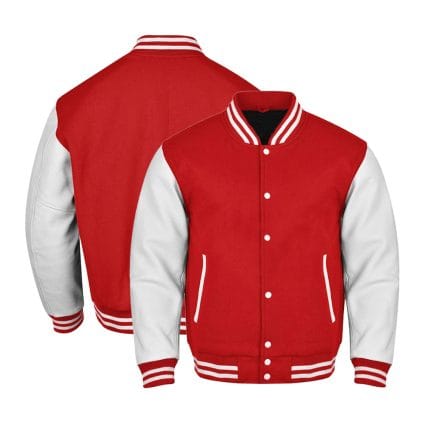 Men’s Red & White Varsity Jacket Classic Baseball Letterman Jacket with Faux Leather Sleeves | Stylish Streetwear & Casual Sports Outerwear - Image 4