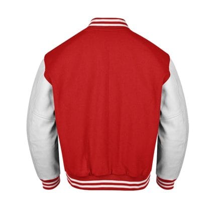 Men’s Red & White Varsity Jacket Classic Baseball Letterman Jacket with Faux Leather Sleeves | Stylish Streetwear & Casual Sports Outerwear - Image 3