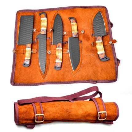 Professional Chef Knife Set of 5 Piece With Leather Roll - High carbon Stainless Steel Kitchen Knives for Home, Restaurant & Outdoor BBQ Cooking - Image 6