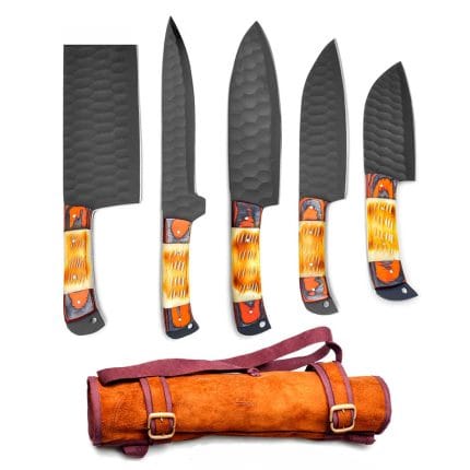 Professional Chef Knife Set of 5 Piece With Leather Roll - High carbon Stainless Steel Kitchen Knives for Home, Restaurant & Outdoor BBQ Cooking - Image 3