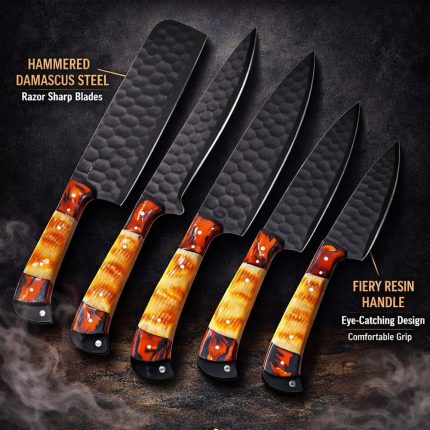 Professional Chef Knife Set of 5 Piece With Leather Roll - High carbon Stainless Steel Kitchen Knives for Home, Restaurant & Outdoor BBQ Cooking - Image 2