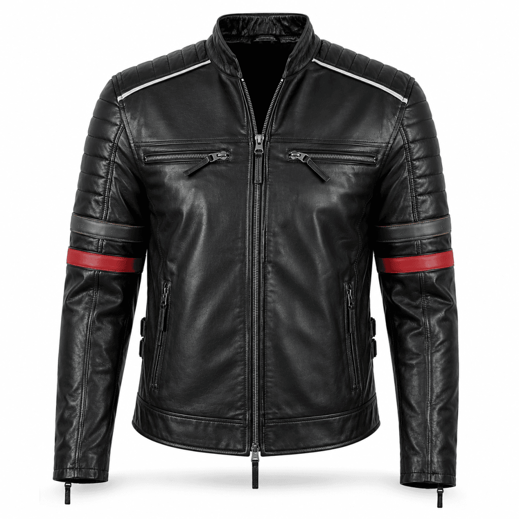 mens-black-genuine-leather-biker-jacket-green-red-stripes