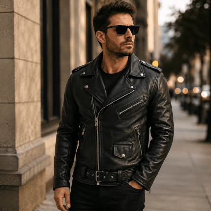 Men’s Brando Style Motorcycle Leather Jacket Genuine Buffalo Skin Classic Black Biker Coat Heavy Duty Riding Gear Vintage Cafe Racer Outerwear - Image 3