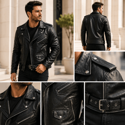 Men’s Brando Style Motorcycle Leather Jacket Genuine Buffalo Skin Classic Black Biker Coat Heavy Duty Riding Gear Vintage Cafe Racer Outerwear - Image 2