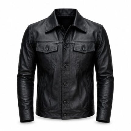 Men’s Real Leather Jacket Premium Black Slim Fit Leather Trucker Jacket | Biker Outerwear | Genuine Leather Motorcycle Jacket for Men - Image 3