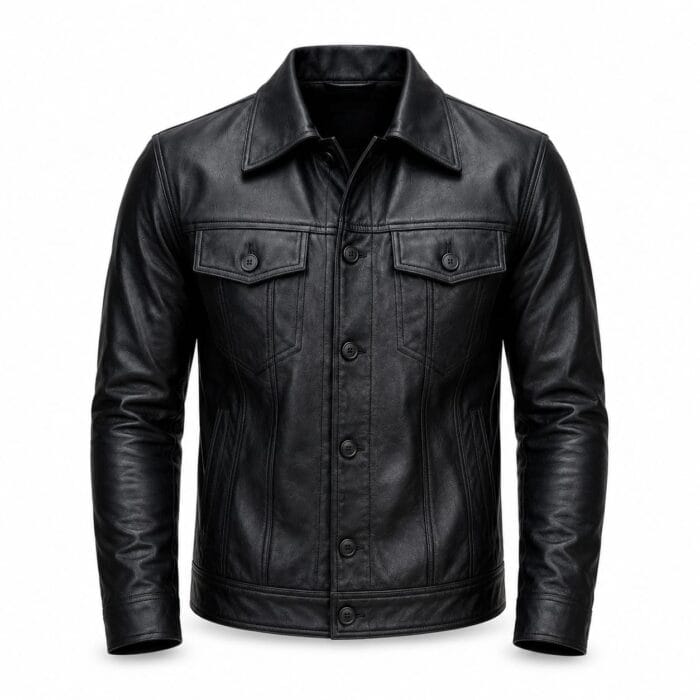 Men’s Real Leather Jacket Premium Black Slim Fit Leather Trucker Jacket | Biker Outerwear | Genuine Leather Motorcycle Jacket for Men - Image 3