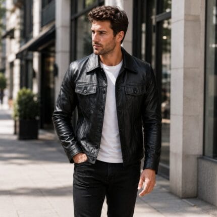 Men’s Real Leather Jacket Premium Black Slim Fit Leather Trucker Jacket | Biker Outerwear | Genuine Leather Motorcycle Jacket for Men - Image 6