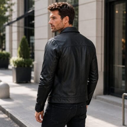 Men’s Real Leather Jacket Premium Black Slim Fit Leather Trucker Jacket | Biker Outerwear | Genuine Leather Motorcycle Jacket for Men - Image 8