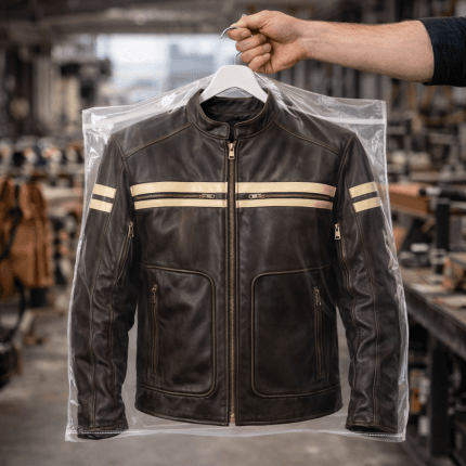 Men's Cafe Racer Brown Leather Jacket Retro Biker with White PU Coating Stripes - Image 6