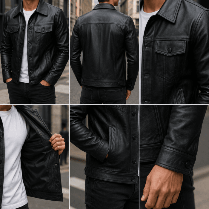 Men’s Real Leather Jacket Premium Black Slim Fit Leather Trucker Jacket | Biker Outerwear | Genuine Leather Motorcycle Jacket for Men - Image 10