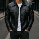 Men’s Real Leather Jacket Premium Black Slim Fit Leather Trucker Jacket | Biker Outerwear | Genuine Leather Motorcycle Jacket for Men