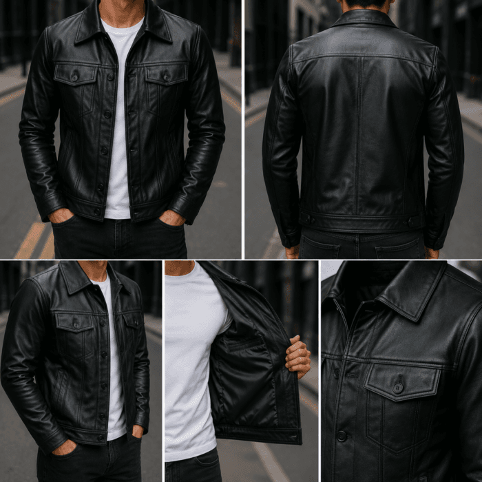 Men’s Real Leather Jacket Premium Black Slim Fit Leather Trucker Jacket | Biker Outerwear | Genuine Leather Motorcycle Jacket for Men - Image 9