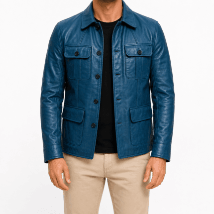 Men’s Stylish Blue Leather Jacket | Modern Slim Fit Outerwear with Premium Leather Finish | Trendy Casual & Semi-Formal Wear