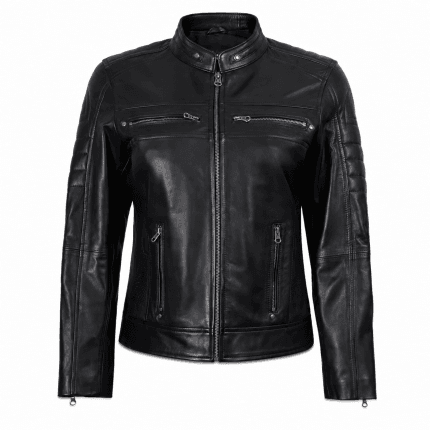 Women Leather Jacket Real Lambskin Black Biker Jacket, Stylish Cafe Racer Leather Jacket with Quilted Design & Zipper Pockets - Image 8